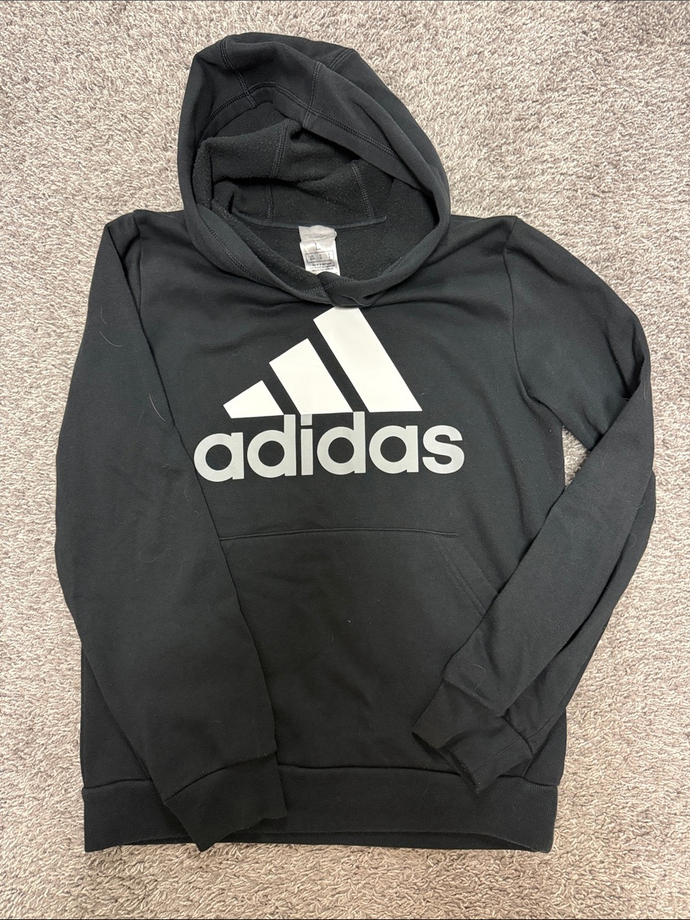 VGUC Boys Adidas Slim Fit Hoodie, Black/White, Size L (14/16)